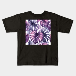 Purple Monstera Tropical Leaves Kids T-Shirt